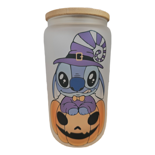 Stitch Pumpkin 16oz Frosted Glass