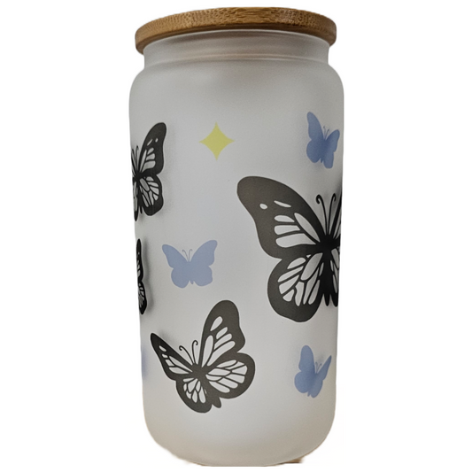 Butterflies 16oz Frosted Glass