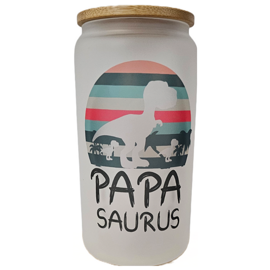 Papasaurus 16oz Frosted Glass