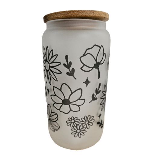 Flowers Design 16oz Frosted Glass